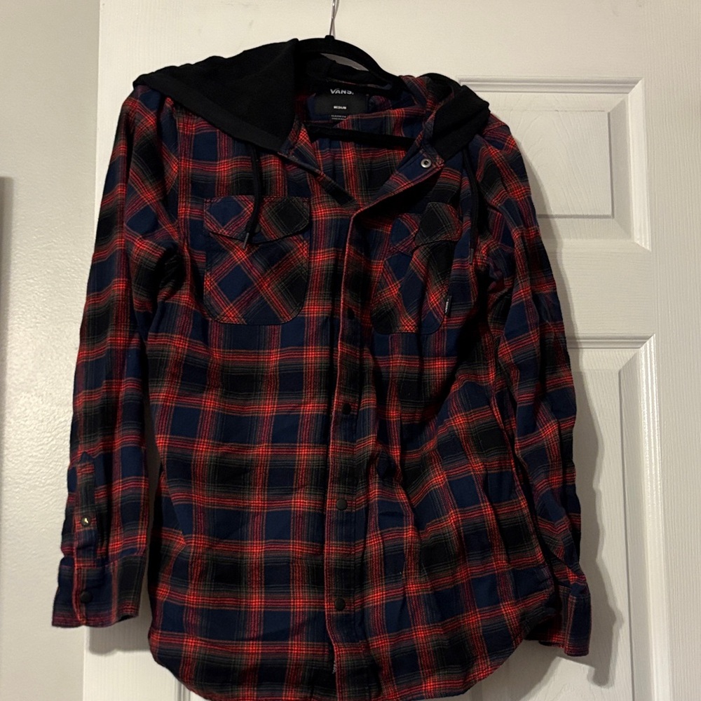 Vans Red and Black Plaid Hooded Shirt